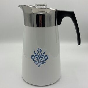 Corning Ware Cornflower Stovetop Percolator | 9 Cup Basket, Strainer & Lid